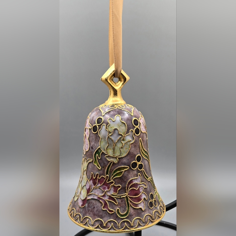 Floral Cloisonné Bell Ornament EUC Measures 4½" Tall 2¾" Diameter